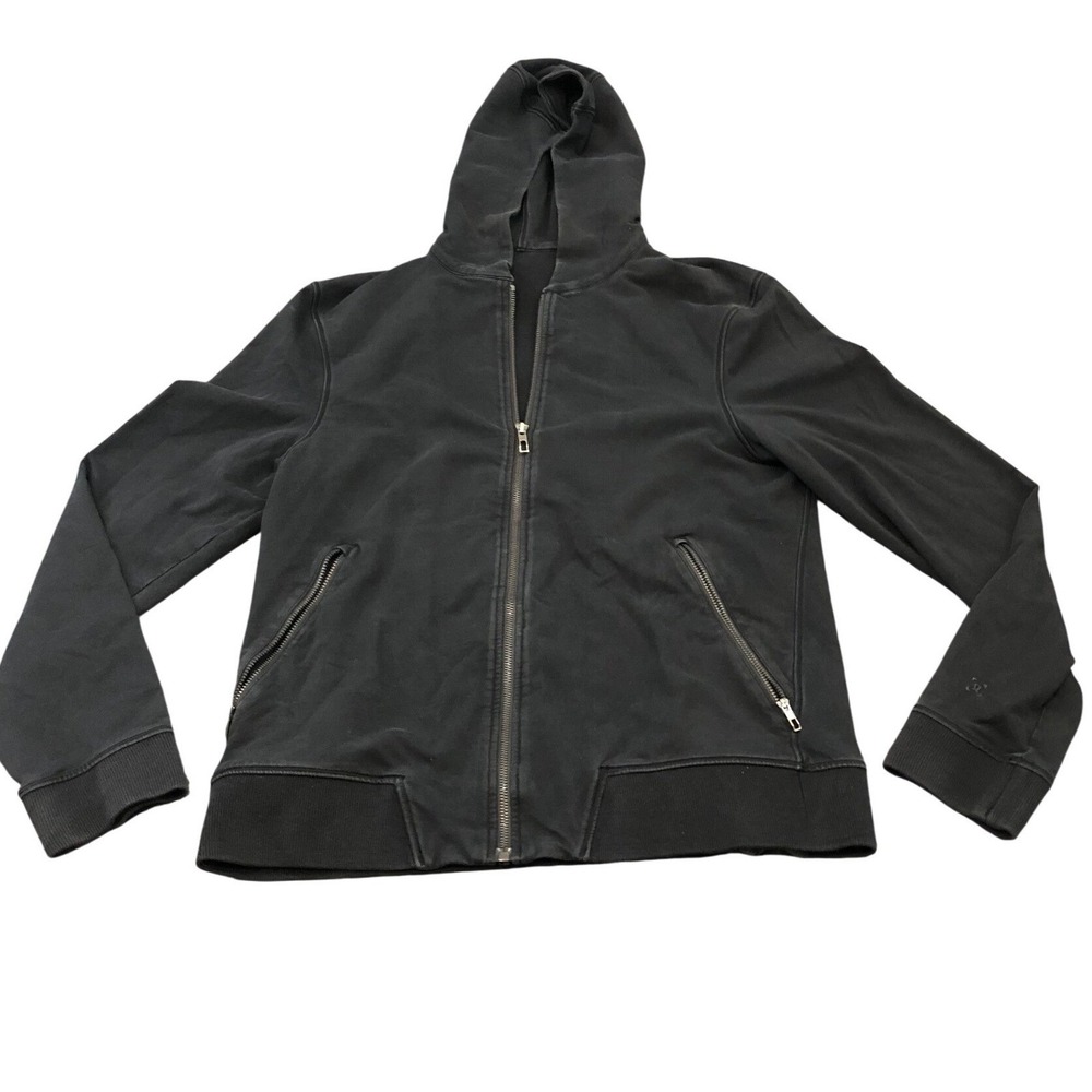 Lululemon Mens Hoodie Sz Medium‎ Black Cross Cut Full Zip Sweatshirt Zip Pockets